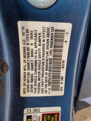 19XFA1F51BE013429 - 2011 HONDA CIVIC LX ლურჯი ფოტო 13