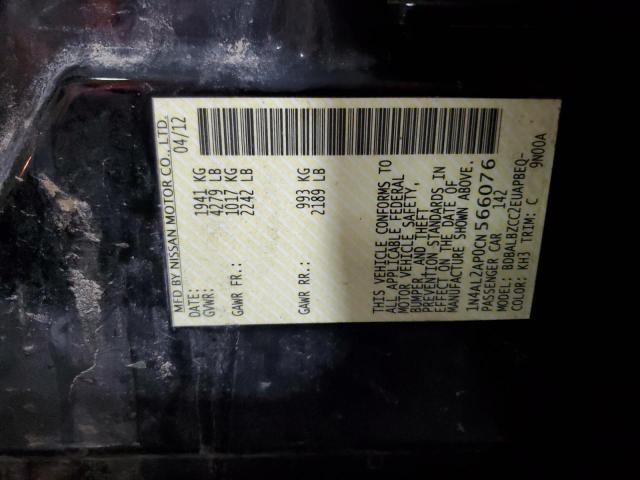 1N4AL2AP0CN566076 - 2012 NISSAN ALTIMA BASE BLACK photo 12