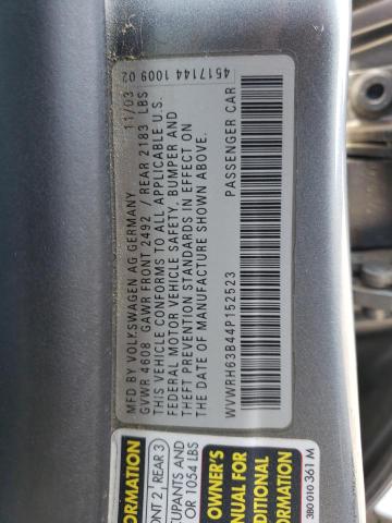 WVWRH63B44P152523 - 2004 VOLKSWAGEN PASSAT GLX Boz foto 12