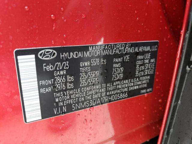 5NMS3DA17PH005866 - 2023 HYUNDAI SANTA FE SEL PREMIUM RED photo 13