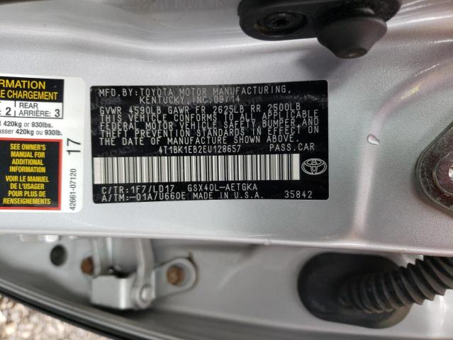 4T1BK1EB2EU128657 - 2014 TOYOTA AVALON BASE SILVER photo 12