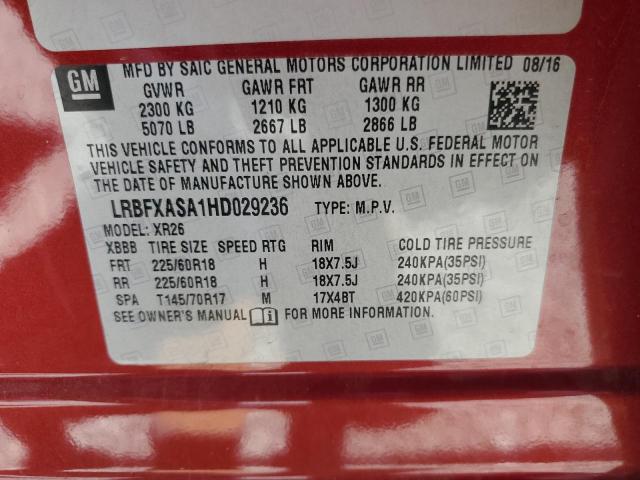 LRBFXASA1HD029236 - 2017 BUICK ENVISION PREFERRED მუქწითელი ფოტო 13