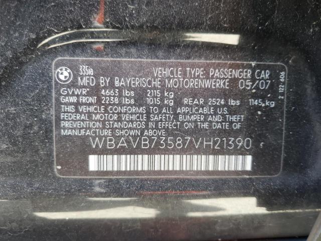 WBAVB73587VH21390 - 2007 BMW 3 SERIES I BLACK photo 12