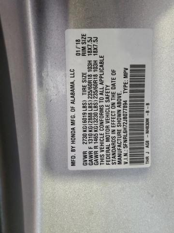 5FNRL6H72JB077894 - 2018 HONDA ODYSSEY EXL Plata foto 13