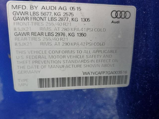 WA1VCAFP7GA003516 - 2016 AUDI SQ5 PRESTIGE BLUE photo 14