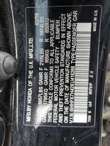 SHHFK7H42KU416266 - 2019 HONDA CIVIC SPORT BLACK photo 12