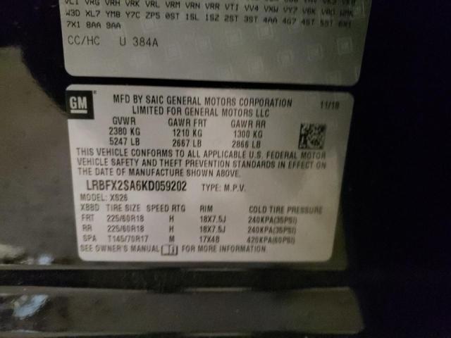 LRBFX2SA6KD059202 - 2019 BUICK ENVISION ESSENCE შავი ფოტო 13