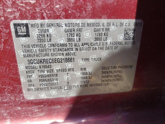 3GCUKREC6EG218661 - 2014 CHEVROLET SILVRK1500 K1500 LT MAROON photo 10