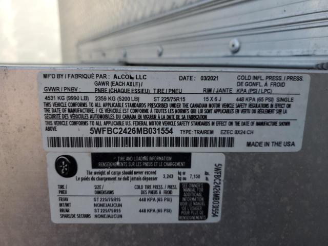 5WFBC2426MB031554 - 2021 UTILITY TRAILER WHITE photo 10