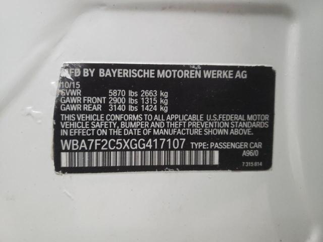 WBA7F2C5XGG417107 - 2016 BMW 750 XI WHITE photo 12