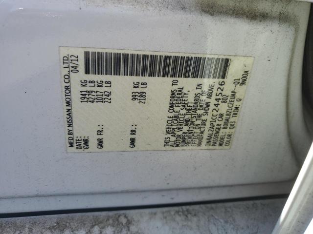 1N4AL2AP1CC244526 - 2012 NISSAN ALTIMA BASE WHITE photo 12