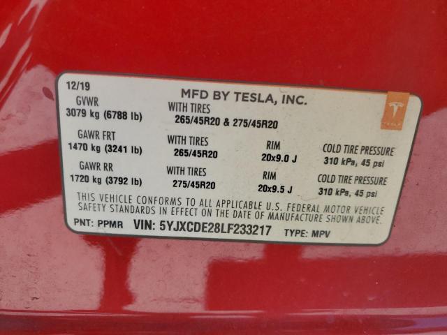 5YJXCDE28LF233217 - 2020 TESLA MODEL X RED photo 13