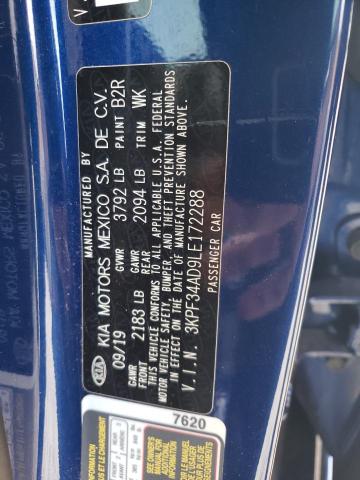 3KPF34AD9LE172288 - 2020 KIA FORTE GT LINE BLUE photo 12