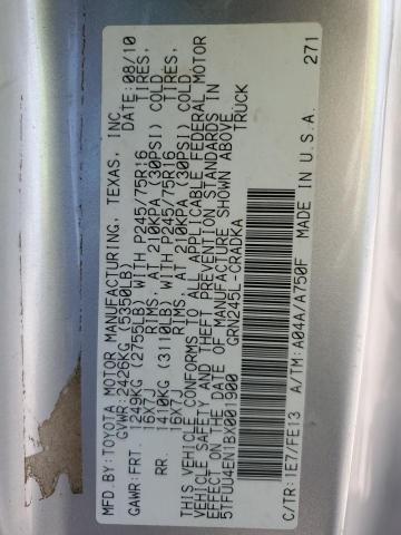 5TFUU4EN1BX001900 - 2011 TOYOTA TACOMA ACCESS CAB ვერცხლისფერი ფოტო 13