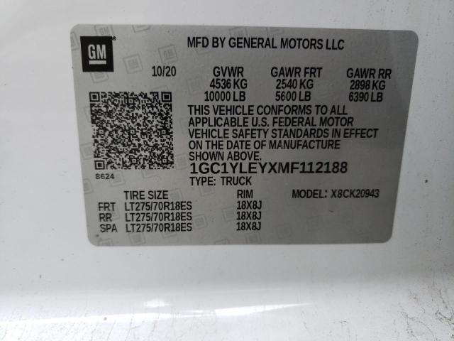 1GC1YLEYXMF112188 - 2021 CHEVROLET 2500 K2500 HEAVY DUTY WHITE photo 12