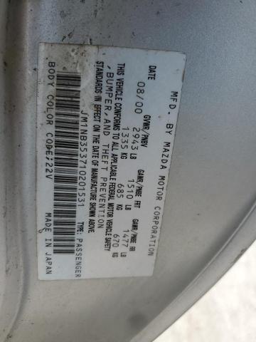 JM1NB353710201531 - 2001 MAZDA MX-5 MIATA BASE SILVER photo 12