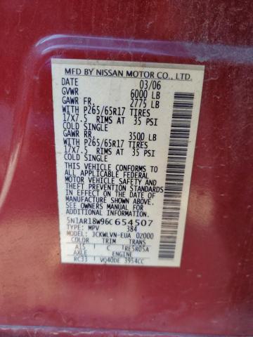 5N1AR18W96C654507 - 2006 NISSAN PATHFINDER LE RED photo 13