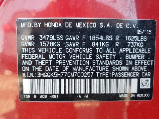 3HGGK5H77GM700257 - 2016 HONDA FIT EX RED photo 12