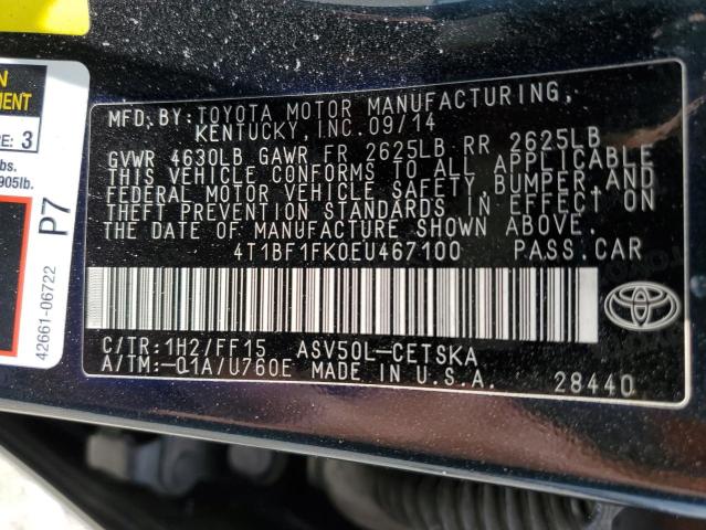 4T1BF1FK0EU467100 - 2014 TOYOTA CAMRY L BLUE photo 12