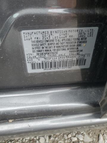 3N1AB7AP9KY359782 - 2019 NISSAN SENTRA S GRAY photo 12