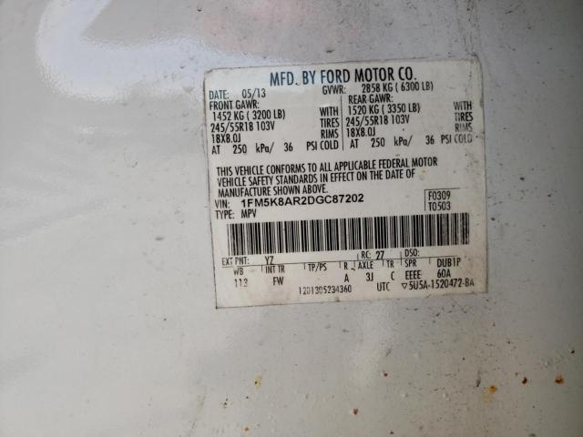 1FM5K8AR2DGC87202 - 2013 FORD EXPLORER POLICE INTERCEPTOR 白色 照片 13