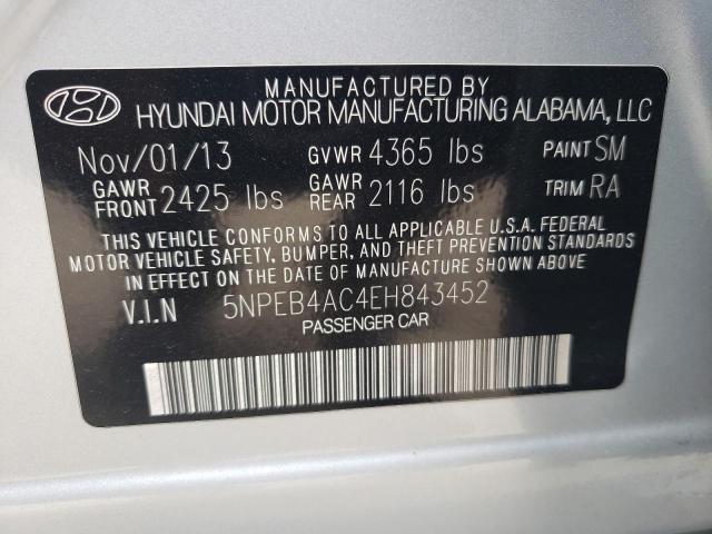 5NPEB4AC4EH843452 - 2014 HYUNDAI SONATA GLS SILVER photo 12