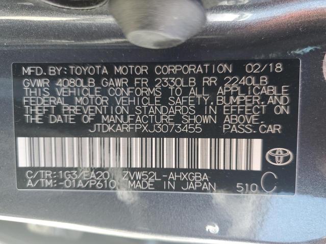 JTDKARFPXJ3073455 - 2018 TOYOTA PRIUS PRIM 灰色 照片 12