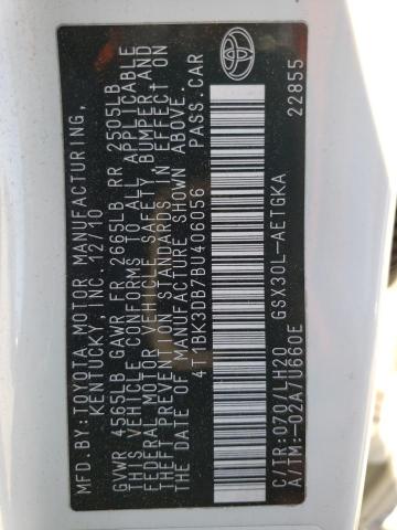 4T1BK3DB7BU406056 - 2011 TOYOTA AVALON BASE Ağ foto 12