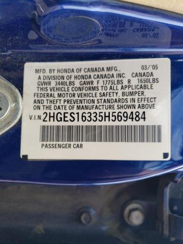 2HGES16335H569484 - 2005 HONDA CIVIC DX VP ლურჯი ფოტო 12
