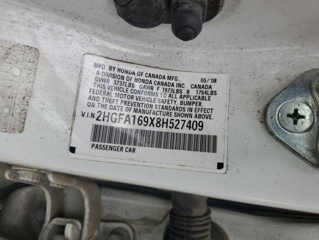 2HGFA169X8H527409 - 2008 HONDA CIVIC EXL თეთრი ფოტო 12