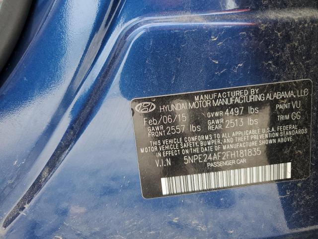 5NPE24AF2FH181835 - 2015 HYUNDAI SONATA SE BLUE photo 12