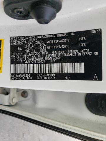 5TDJKRFH7FS209158 - 2015 TOYOTA HIGHLANDER XLE Ağ foto 13