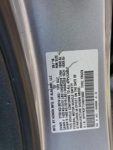 5FPYK3F71HB015002 - 2017 HONDA RIDGELINE RTL SILVER photo 14