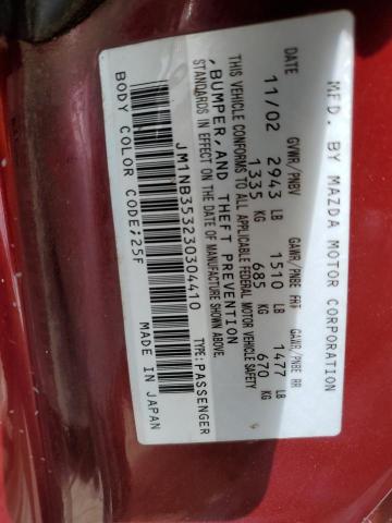 JM1NB353230304410 - 2003 MAZDA MX-5 MIATA BASE MAROON photo 10