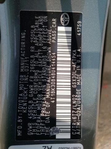 4T1BK3DB4BU414454 - 2011 TOYOTA AVALON BASE Yaşıl foto 13