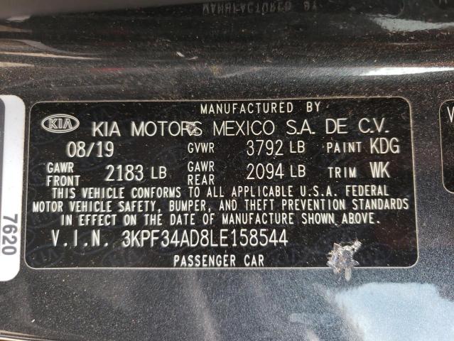 3KPF34AD8LE158544 - 2020 KIA FORTE GT LINE BLACK photo 12