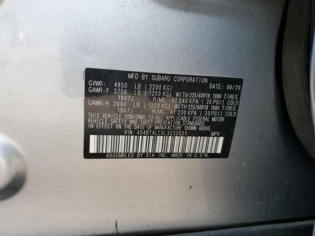 4S4BTALCXL3232521 - 2020 SUBARU OUTBACK LIMITED SILVER photo 13