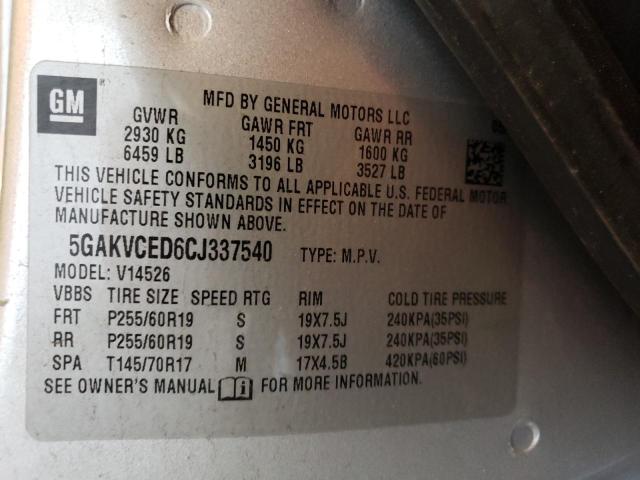 5GAKVCED6CJ337540 - 2012 BUICK ENCLAVE SILVER photo 13