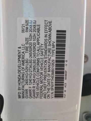 5FNYF7H53MB010829 - 2021 HONDA PASSPORT EXL أبيض صورة 13