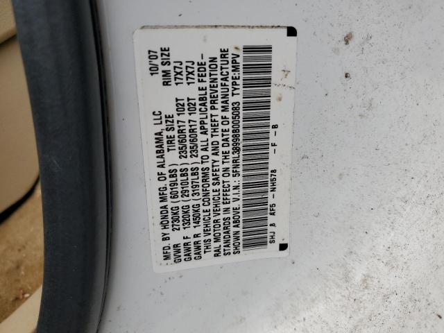 5FNRL38998B005083 - 2008 HONDA ODYSSEY TOURING WHITE photo 13