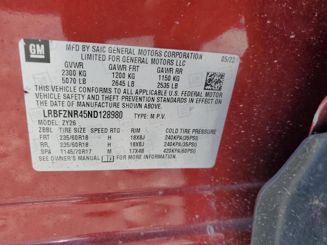 LRBFZNR45ND128980 - 2022 BUICK ENVISION ESSENCE BURGUNDY photo 13