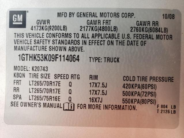 1GTHK53K09F114064 - 2009 GMC SIERRA K2500 SLE SILVER photo 12