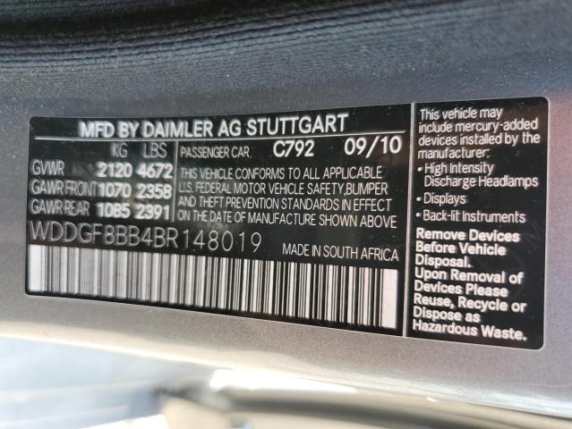 WDDGF8BB4BR148019 - 2011 MERCEDES-BENZ C 300 4MATIC GRAY photo 12