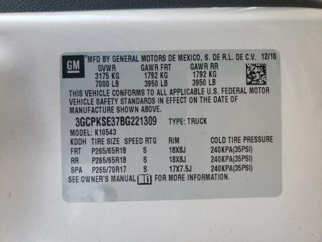 3GCPKSE37BG221309 - 2011 CHEVROLET SILVERADO K1500 LT GRAY photo 12