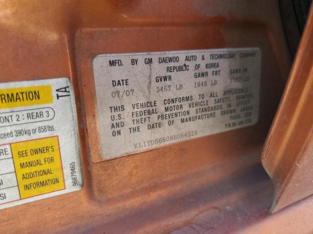 KL1TD56608B064928 - 2008 CHEVROLET AVEO BASE Narıncı foto 12
