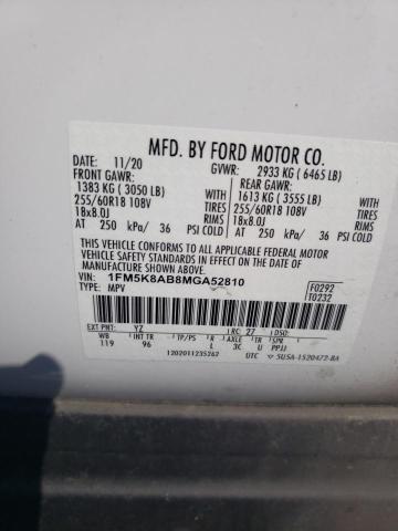 1FM5K8AB8MGA52810 - 2021 FORD EXPLORER POLICE INTERCEPTOR 白色 照片 13