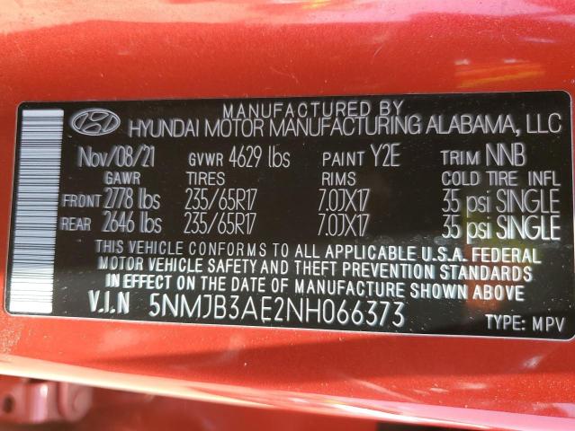 5NMJB3AE2NH066373 - 2022 HYUNDAI TUCSON SEL RED photo 13