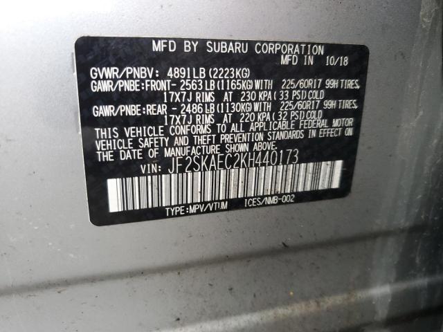 JF2SKAEC2KH440173 - 2019 SUBARU FORESTER PREMIUM SILVER photo 13