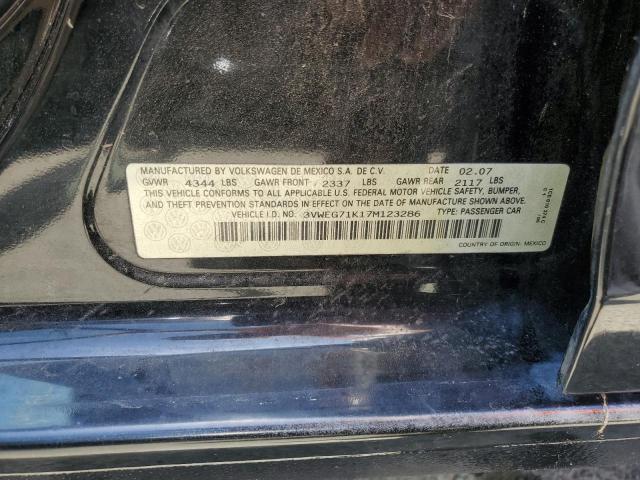 3VWEG71K17M123286 - 2007 VOLKSWAGEN JETTA WOLFSBURG 黑色 照片 12