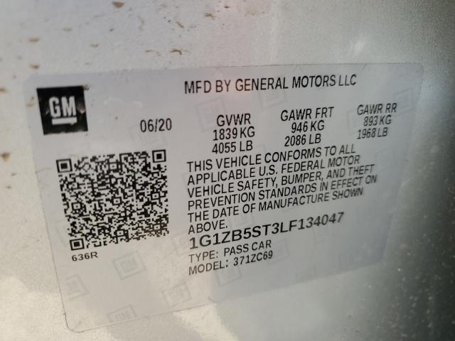 1G1ZB5ST3LF134047 - 2020 CHEVROLET MALIBU LS 银色 照片 12